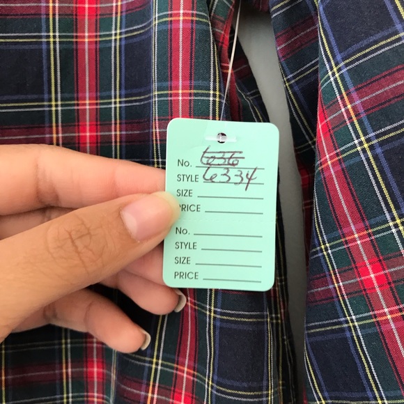 A.P.C. red navy plaid shirt snap buttons ruffled front - Picture 4 of 4